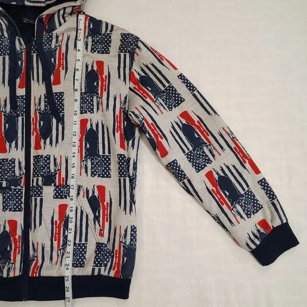 Canyon Creek Hooded Sweatshirt Sz Medium Deer Huning American Flag Sherpa Lining - Picture 10 of 16